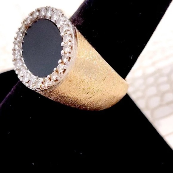 💋 Rare Vintage (Unused)60's Custom Men's (L) Heavy Black Onyx 22 Diamonds 14k - Picture 5 of 7